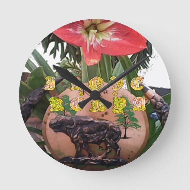 Ich (Herz) Kenia Büffel Patch/Print Runde Wanduhr (Vorderseite)