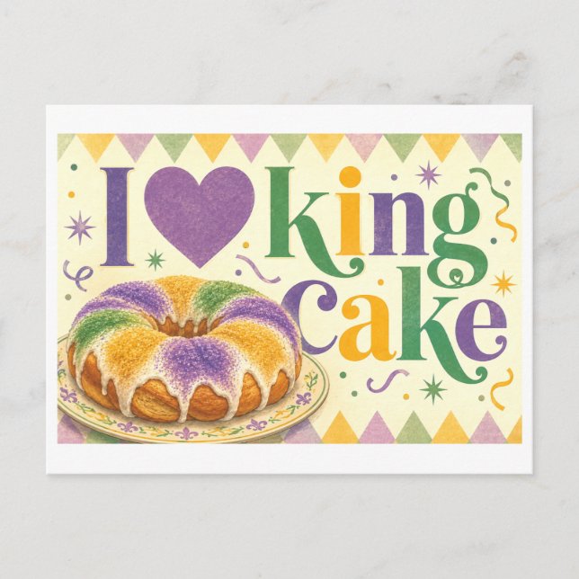 "Ich [Herz] King Cake" Postkarte (Vorderseite)