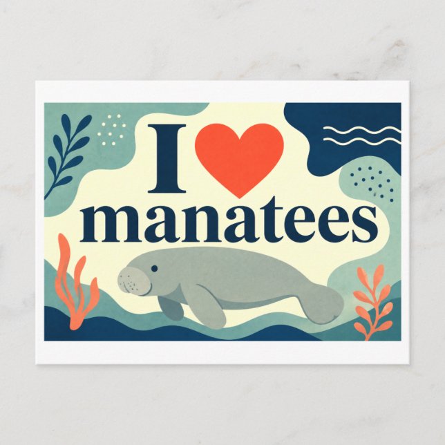 "Ich [Herz] Manatis" Postkarte (Vorderseite)