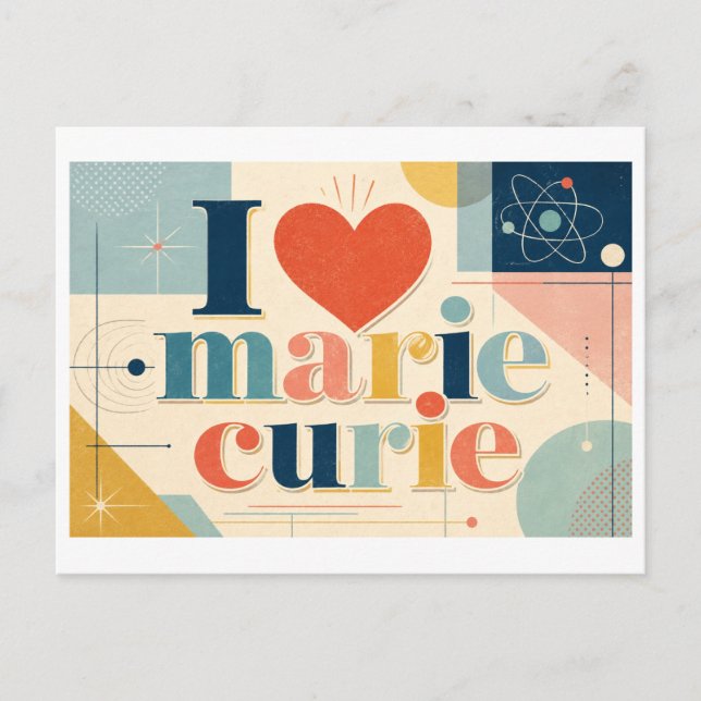 "Ich [Herz] Marie Curie" Postkarte (Vorderseite)