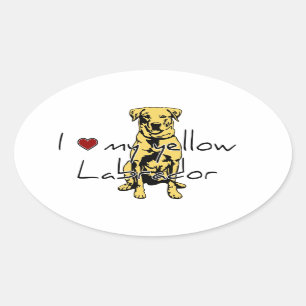 Ich "Herz" mein gelbes Labrador mit Grafik Ovaler Aufkleber