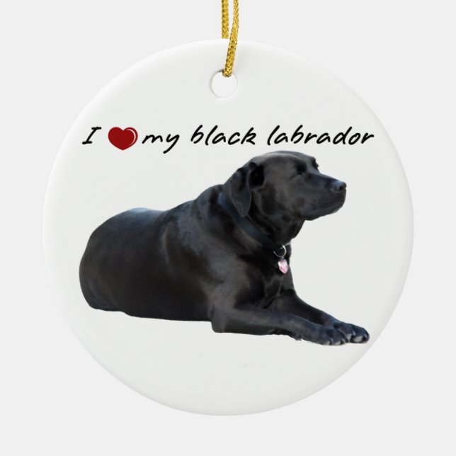 Ich "Herz" meine Labrador Retriever Worte mit Foto Keramikornament (Vorne)