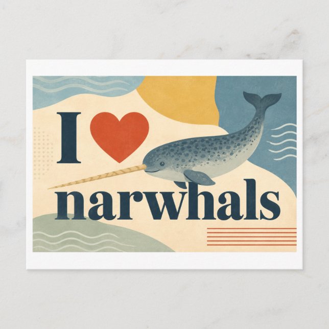 "Ich [Herz] Narwale" Postkarte (Vorderseite)