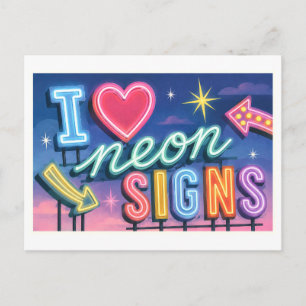 "Ich [Herz] Neon-Schilder" Postkarte