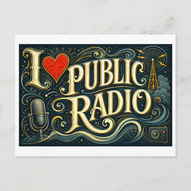 Ich [Herz] öffentliche Radiosender Postkarte (Vorderseite)