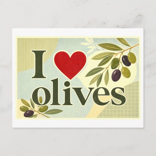 "Ich [Herz] Oliven" Postkarte (Vorderseite)