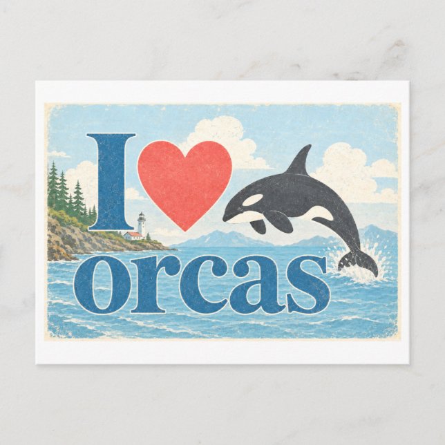 "Ich [Herz] Orcas" Postkarte (Vorderseite)