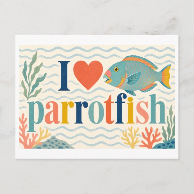 "Ich [Herz] Papageifisch" Postkarte (Vorderseite)