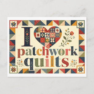 "Ich [Herz] Patchwork-Quilts" Postkarte