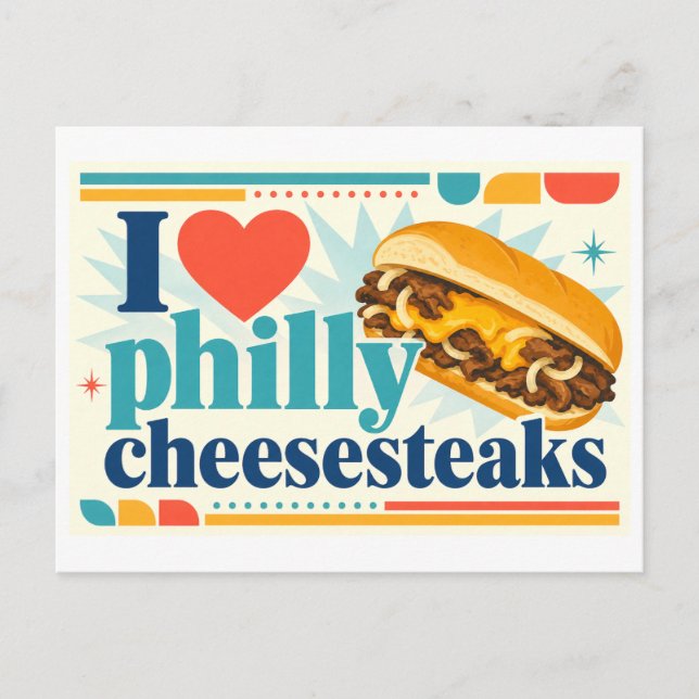 "Ich [Herz] Philly Cheesesteaks" Postkarte (Vorderseite)