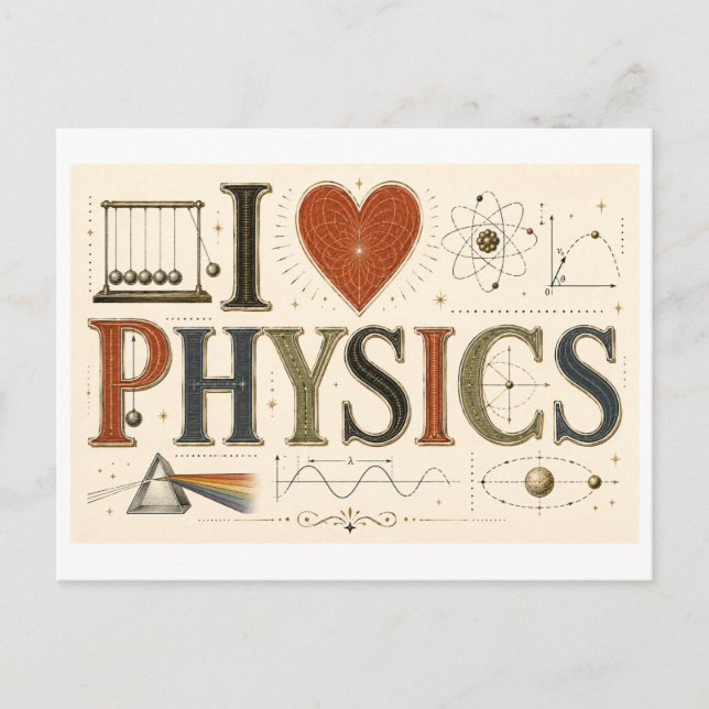 "Ich [Herz] Physik" Postkarte (Vorderseite)