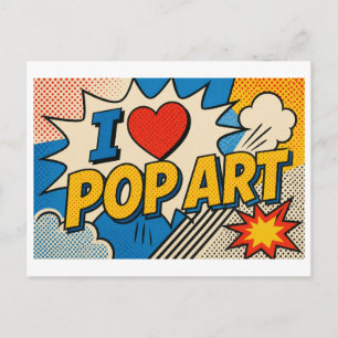 "Ich [Herz] Pop Art" Postkarte