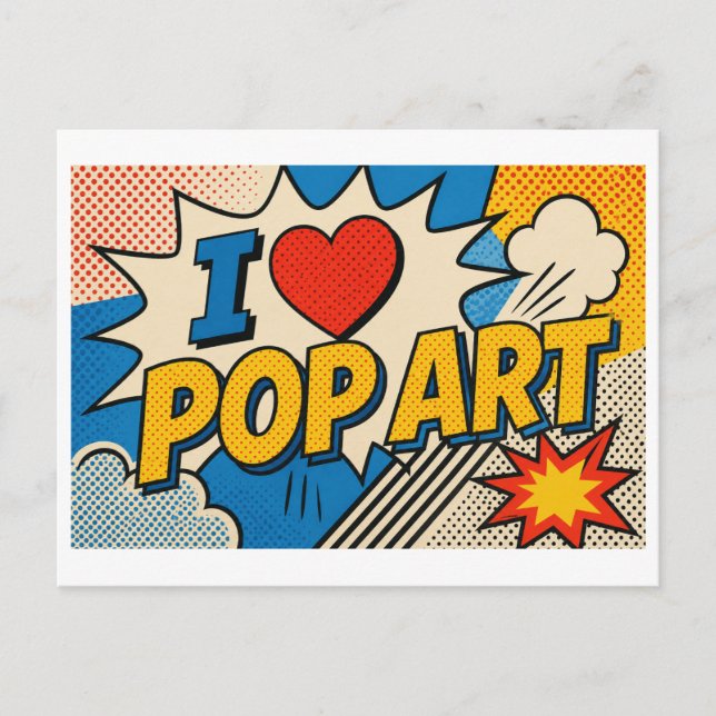 "Ich [Herz] Pop Art" Postkarte (Vorderseite)