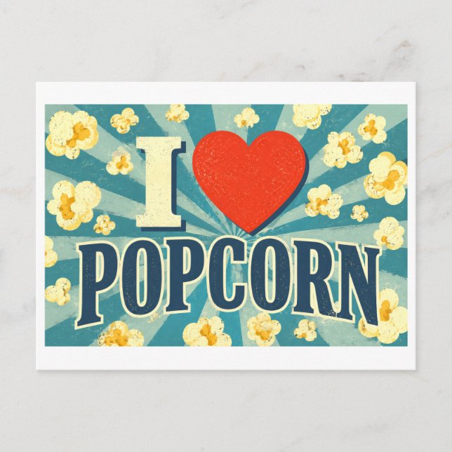 "Ich [Herz] Popcorn" Postkarte (Vorderseite)