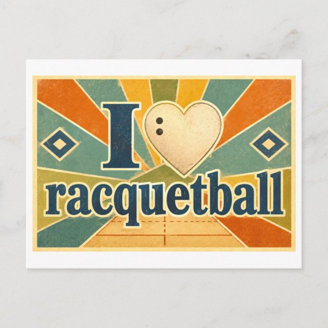 "Ich [Herz] Racquetball" Postkarte (Vorderseite)