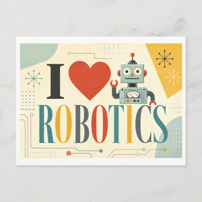 "Ich [Herz] Robotik" Postkarte (Vorderseite)