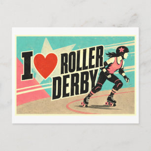 "Ich [Herz] Roller Derby" Postkarte