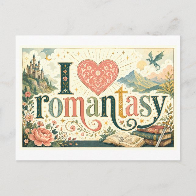 "Ich [Herz] Romantasy" Postkarte (Vorderseite)