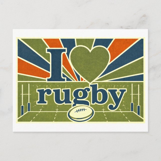 "Ich [Herz] Rugby" Postkarte (Vorderseite)