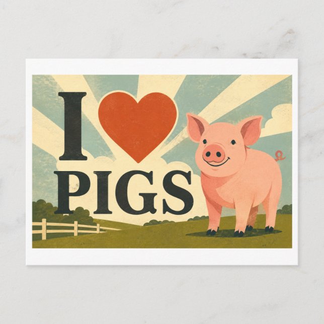 "Ich [Herz] Schweine" Postkarte (Vorderseite)