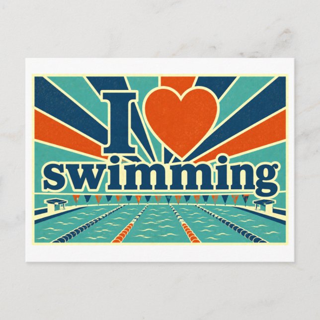 "Ich [Herz] Schwimmen" Postkarte (Vorderseite)
