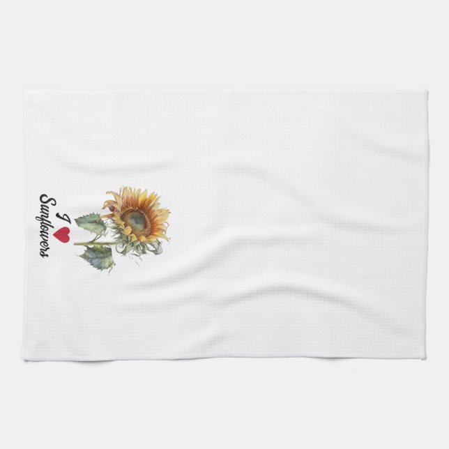 "Ich (Herz) Sonnenblumen" Sonnenblume Geschirrtuch (Horizontal)