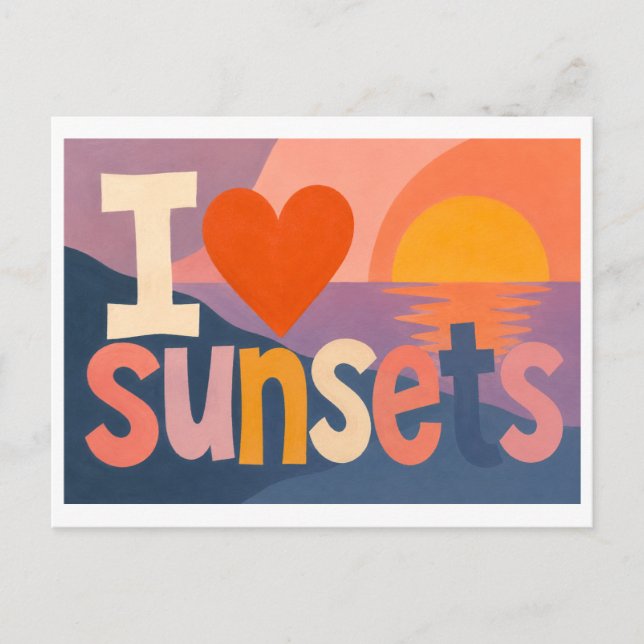 "Ich [Herz] Sonnenuntergänge" Postkarte (Vorderseite)