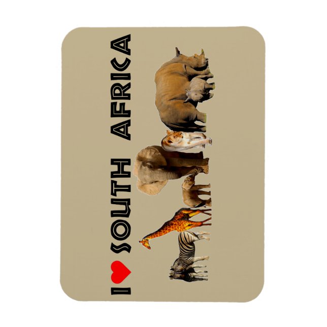 Ich Herz South Africa Wildlife Collage Magnet (Vertikal)