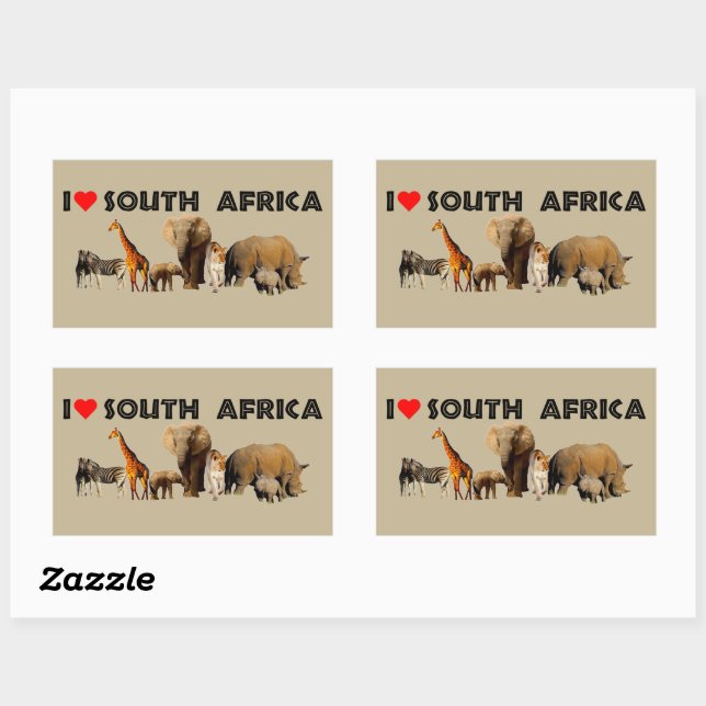 Ich Herz South Africa Wildlife Collage Rechteckiger Aufkleber (Blatt)