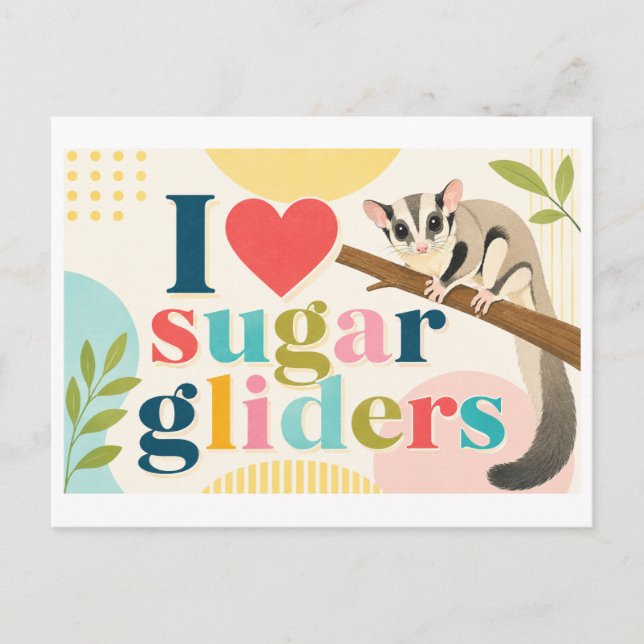 "Ich [Herz] Sugar Glider" Postkarte (Vorderseite)
