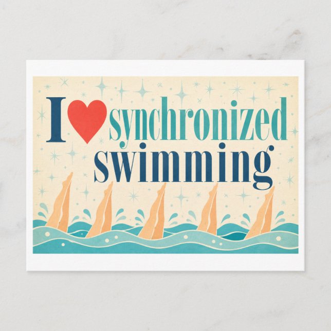 "Ich [Herz] Synchron-Schwimmen" Postkarte (Vorderseite)