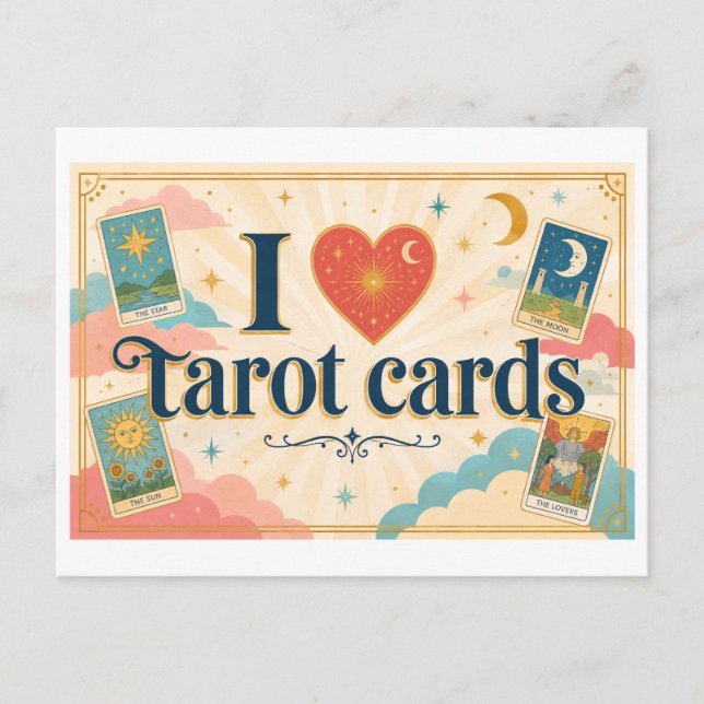 "Ich [Herz] Tarot Karten" Postkarte (Vorderseite)