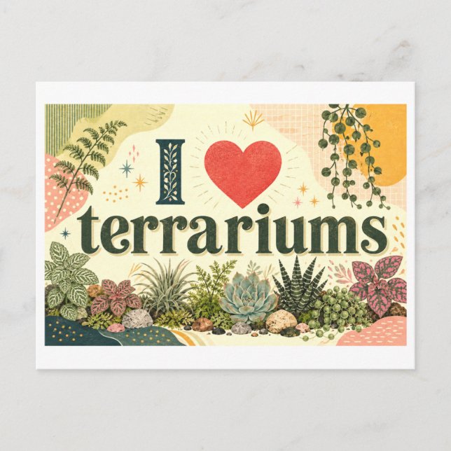 "Ich [Herz] Terrarien" Postkarte (Vorderseite)
