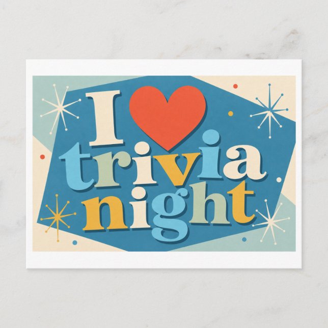 "Ich [Herz] Trivia-Abend" Postkarte (Vorderseite)