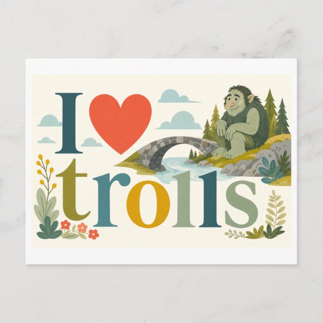 "Ich [Herz] Trolle" Postkarte (Vorderseite)