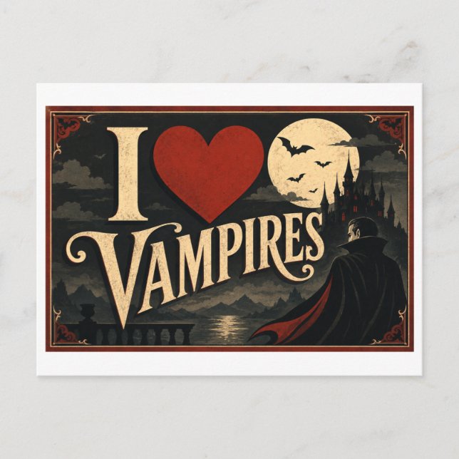 "Ich [Herz] Vampire" Postkarte (Vorderseite)