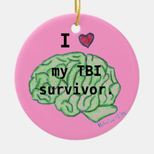 "Ich [Herz] Verzierung meines TBI Überlebenden" Keramik Ornament