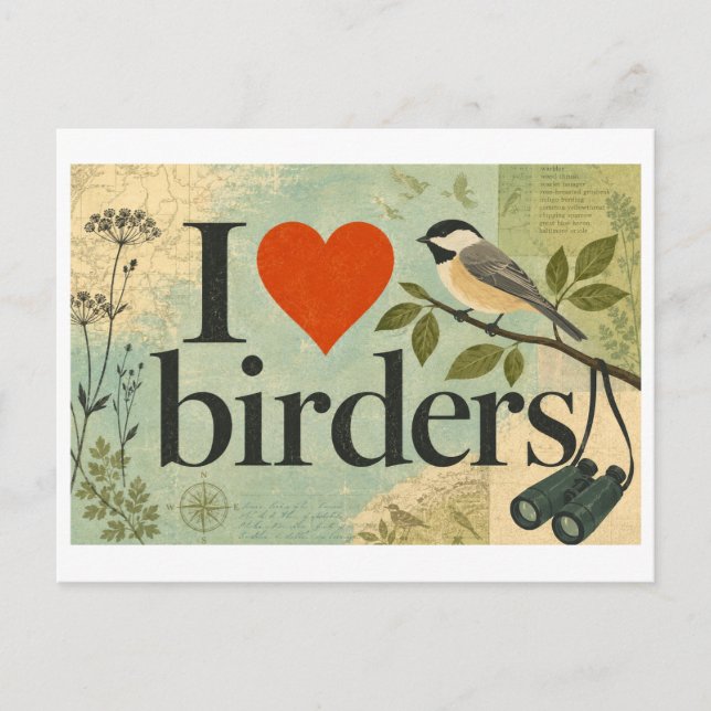 "Ich [Herz] Vogelbeobachter" Postkarte (Vorderseite)
