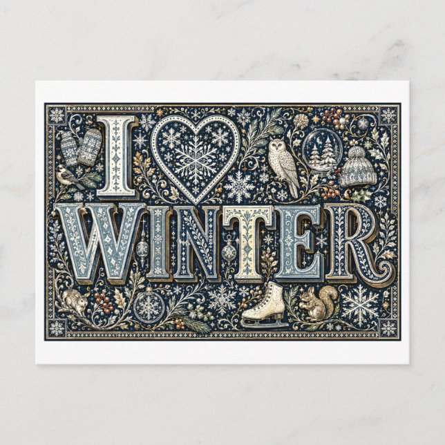 "Ich [Herz] Winter" Postkarte (Vorderseite)