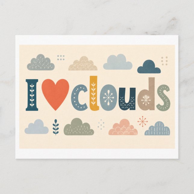 "Ich [Herz] Wolken" Postkarte (Vorderseite)