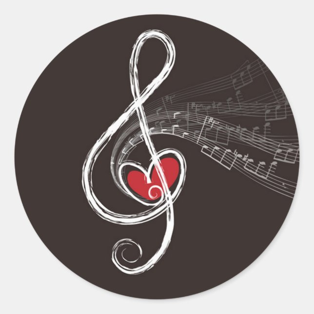Ich HERZEN MUSIC Treble Clef Schwarz Custom Runder Aufkleber (Vorderseite)