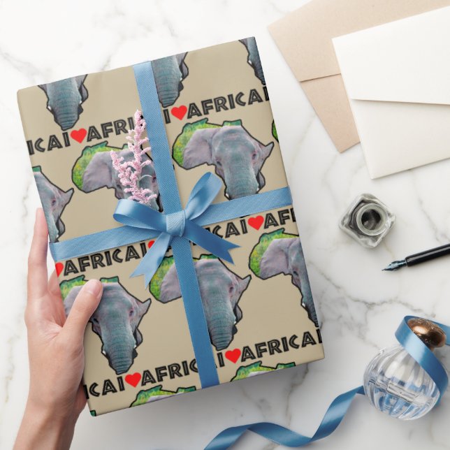 Ich höre Afrika Karte Black Elephant Bull Geschenkpapier (Schenken)