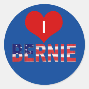 Ich höre BERNIE! auf Blau mit Flagge Runder Aufkleber