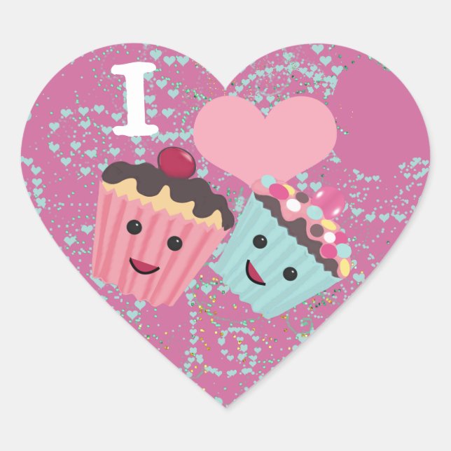 Ich höre Cupcakes - I Liebe Cupcakes Herz-Aufkleber (Vorderseite)