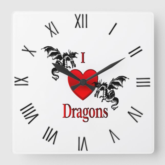 Ich höre Dragons Black Roman Numerals Quadratische Wanduhr (Vorderseite)