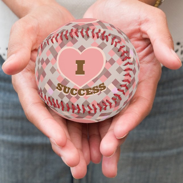 Ich höre Erfolg Korallenrosa, braun Karrtes Muster Baseball (I Heart Success Coral Pink Brown Checkered Pattern Baseball)