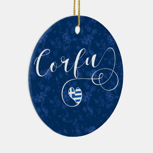 Ich höre Korfu, griechische Flagge, Kerkyra Keramik Ornament (Rechts)