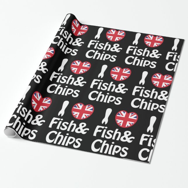 Ich höre [Liebe] Fisch & Chips Wrapping Paper Geschenkpapier (Ungerollt)