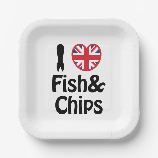 Ich höre [Liebe] Fisch und Chips Pappteller (Vorderseite)