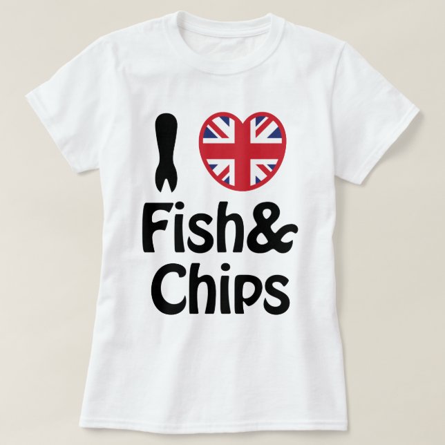 Ich höre [Liebe] Fisch und Chips T-Shirt (Design vorne)